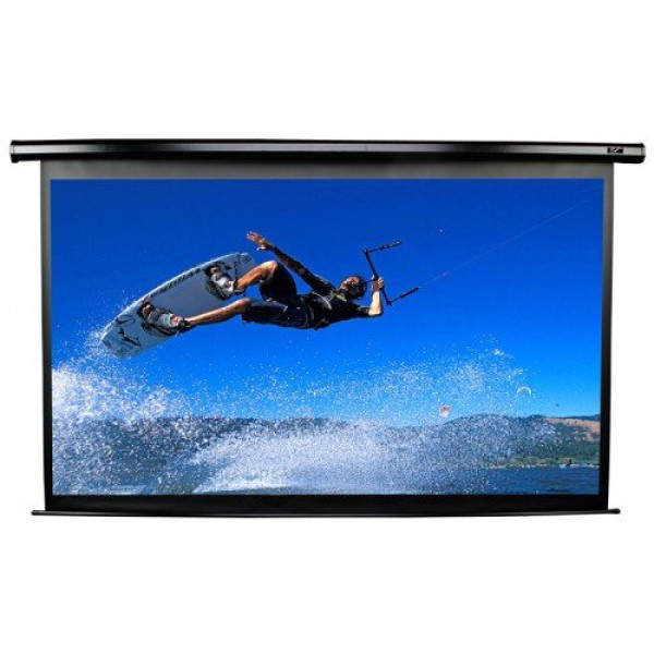 Apollo 70x70 electric projection screen showcased in a modern home theater setup, demonstrating high-quality image projection.